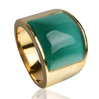 Gemstone Stainless Steel Finger Ring, with Cats Eye, plated, Unisex 