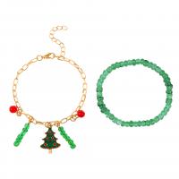 Zinc Alloy Christmas Bracelet, with Seedbead, with 5cm extender chain, gold color plated, 2 pieces & Christmas Design & fashion jewelry & for woman & enamel, multi-colored cm 