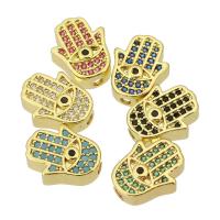 Cubic Zirconia Micro Pave Brass Beads, Evil Eye Hamsa, gold color plated, fashion jewelry & DIY & evil eye pattern & micro pave cubic zirconia & for woman Approx 1.5mm 