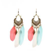 Fashion Feather Earring , Zinc Alloy, with Feather, plated, fashion jewelry & for woman & enamel 
