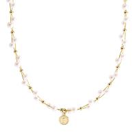 Plastik-Perlenkette, Messing, mit ABS-Kunststoff-Perlen, mit Verlängerungskettchen von 9.5cm, hochwertige plattiert und nie verblassen, Modeschmuck & für Frau, goldfarben, Länge:34 cm, verkauft von Strang