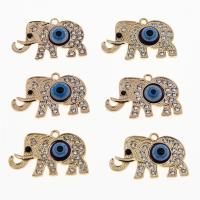 Zinc Alloy Rhinestone Pendants, Elephant, KC gold color plated, Unisex & evil eye pattern & enamel & with rhinestone Approx 