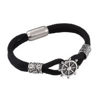 Milan Cord Bracelet, with 316 Stainless Steel, Ship Wheel, fashion jewelry & for man, black, 8mm 