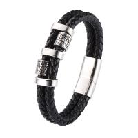 PU Leather Bracelet, with 316 Stainless Steel, Double Layer & fashion jewelry & for man 12mm 