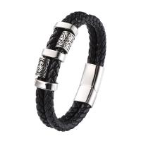 PU Leather Bracelet, with 316 Stainless Steel, Double Layer & fashion jewelry & for man 12mm 