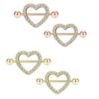 Stainless Steel Nipple Ring, 316L Stainless Steel, Heart, Vacuum Ion Plating, for woman & with rhinestone 