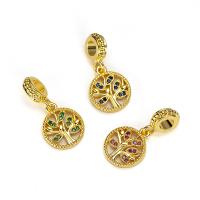 Brass European Pendants, Tree, gold color plated, DIY & micro pave cubic zirconia Approx 4mm 