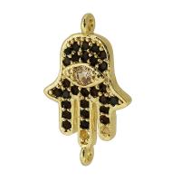 Cubic Zirconia Micro Pave Brass Connector, Hand, real gold plated, micro pave cubic zirconia, black Approx 1mm 