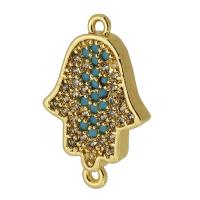Cubic Zirconia Micro Pave Brass Connector, Hand, real gold plated, micro pave cubic zirconia, blue Approx 1mm 