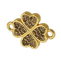 Cubic Zirconia Micro Pave Brass Connector, Four Leaf Clover, real gold plated, micro pave cubic zirconia, gold Approx 2mm 