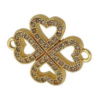 Cubic Zirconia Micro Pave Brass Connector, Four Leaf Clover, real gold plated, micro pave cubic zirconia & hollow, gold Approx 2mm 
