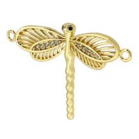 Cubic Zirconia Micro Pave Brass Connector, Dragonfly, real gold plated, micro pave cubic zirconia, gold Approx 1.5mm 
