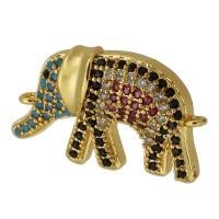 Cubic Zirconia Micro Pave Brass Connector, Elephant, real gold plated, micro pave cubic zirconia, multi-colored Approx 1mm 