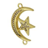 Cubic Zirconia Micro Pave Brass Connector, Moon and Star, real gold plated, micro pave cubic zirconia, gold Approx 1.5mm 