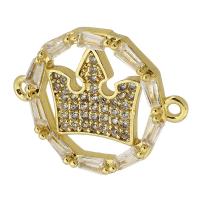 Cubic Zirconia Micro Pave Brass Connector, Flat Round, real gold plated, crown design & micro pave cubic zirconia & hollow, gold Approx 1mm 