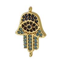 Cubic Zirconia Micro Pave Brass Connector, Hand, real gold plated, micro pave cubic zirconia, blue Approx 0.5mm 