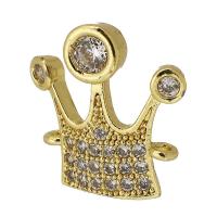 Cubic Zirconia Micro Pave Brass Connector, Crown, real gold plated, micro pave cubic zirconia, gold Approx 1mm 