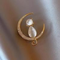 Cats Eye Brooch, Zinc Alloy, with Cats Eye, gold color plated, micro pave cubic zirconia & for woman 