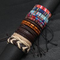 PU Leather Bracelet, with Wax Cord, 15 pieces & fashion jewelry & for man, mixed colors Approx 17-18 cm 