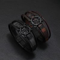 Leather Bracelet, with PU Leather & Zinc Alloy, Ship Wheel, fashion jewelry & for man Approx 21-22 cm 