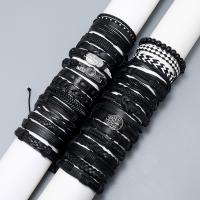 PU Leather Bracelet, with Wax Cord & Zinc Alloy, 30 pcs & fashion jewelry & for man, black Approx 17-18 cm 