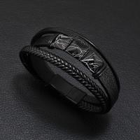 PU Leder Armband, mit Zinklegierung, Modeschmuck & für den Menschen, schwarz, Länge:ca. 21-22 cm, verkauft von PC