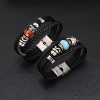 PU Leather Bracelet, with turquoise & Zinc Alloy, fashion jewelry & for man Approx 21-22 cm 