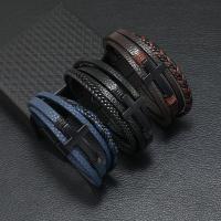 PU Leather Bracelet, with Zinc Alloy, fashion jewelry & multilayer & for man Approx 21-22 cm 
