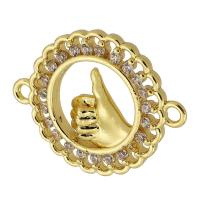 Cubic Zirconia Micro Pave Brass Connector, Flat Round, real gold plated, micro pave cubic zirconia & hollow, gold Approx 1.5mm 