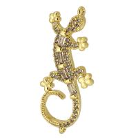 Cubic Zirconia Micro Pave Brass Connector, Gecko, real gold plated, micro pave cubic zirconia, gold Approx 1mm 