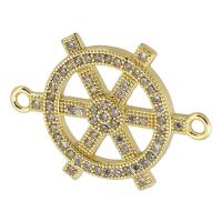 Cubic Zirconia Micro Pave Brass Connector, Ship Wheel, real gold plated, micro pave cubic zirconia & hollow, gold Approx 1.5mm 