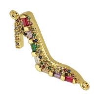 Cubic Zirconia Micro Pave Brass Connector, Shoes, real gold plated, micro pave cubic zirconia, multi-colored Approx 1mm 