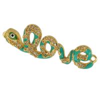 Cubic Zirconia Micro Pave Brass Connector, Snake, real gold plated, micro pave cubic zirconia & enamel, green Approx 2mm 