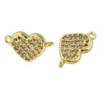 Cubic Zirconia Micro Pave Brass Connector, Heart, real gold plated, micro pave cubic zirconia, gold Approx 1mm 