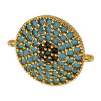 Cubic Zirconia Micro Pave Brass Connector, Flat Round, real gold plated, micro pave cubic zirconia, blue Approx 0.5mm 