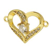 Cubic Zirconia Micro Pave Brass Connector, Heart, real gold plated, micro pave cubic zirconia & hollow, gold Approx 1mm 