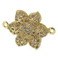 Cubic Zirconia Micro Pave Brass Connector, Flower, real gold plated, micro pave cubic zirconia, gold Approx 1mm 