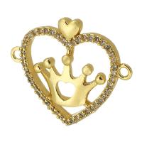 Cubic Zirconia Micro Pave Brass Connector, Heart, real gold plated, micro pave cubic zirconia, gold Approx 1mm 