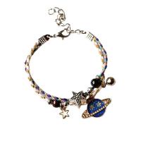 Enamel Zinc Alloy Bracelets, with Cotton Thread & Porcelain, platinum color plated & with rhinestone, multi-colored Approx 20 cm 
