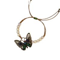 Enamel Zinc Alloy Bracelets, with Porcelain & Wax Cord, handmade, Length Adjustable & braided bracelet & for woman, white Approx 14-20 cm 