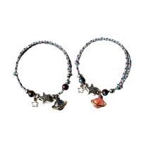 Enamel Zinc Alloy Bracelets, with Porcelain & Cotton Cord, 2 pieces & Adjustable & Unisex multi-colored Approx 14-20 cm 