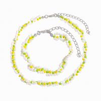 Glass Seed Beads Jewelry Sets, Zinc Alloy, bracelet & necklace, with Seedbead, silver color plated, 2 pieces & fashion jewelry & for woman, multi-colored 