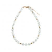 Plastik-Perlenkette, Zinklegierung, mit ABS-Kunststoff-Perlen, goldfarben plattiert, Modeschmuck & für Frau, zwei verschiedenfarbige, 7mm, Länge:37-44 cm, verkauft von Strang