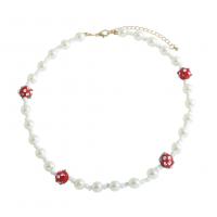 Plastik-Perlenkette, Zinklegierung, mit ABS-Kunststoff-Perlen & Lampwork, goldfarben plattiert, Modeschmuck & für Frau, zwei verschiedenfarbige, Länge:48-56.5 cm, verkauft von Strang