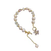 Crystal Pearl Bracelets, Freshwater Pearl, with Crystal, with 5 extender chain, fashion jewelry & micro pave cubic zirconia & for woman cm 