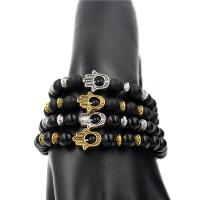Gemstone Bracelets, Black Agate, with Abrazine Stone & Elastic Thread & Zinc Alloy, Hand, plated, fashion jewelry & Unisex .5-19 cm 