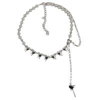 Plastik-Perlenkette, Zinklegierung, mit Kunststoff Perlen, Herz, silberfarben plattiert, Modeschmuck & für Frau, Silberfarbe, Länge:38 cm, 10 cm, verkauft von PC