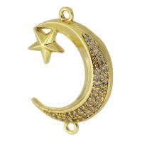Cubic Zirconia Micro Pave Brass Connector, Moon and Star, real gold plated, micro pave cubic zirconia, gold Approx 1mm 