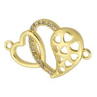 Cubic Zirconia Micro Pave Brass Connector, Heart, real gold plated, micro pave cubic zirconia, gold Approx 2mm 