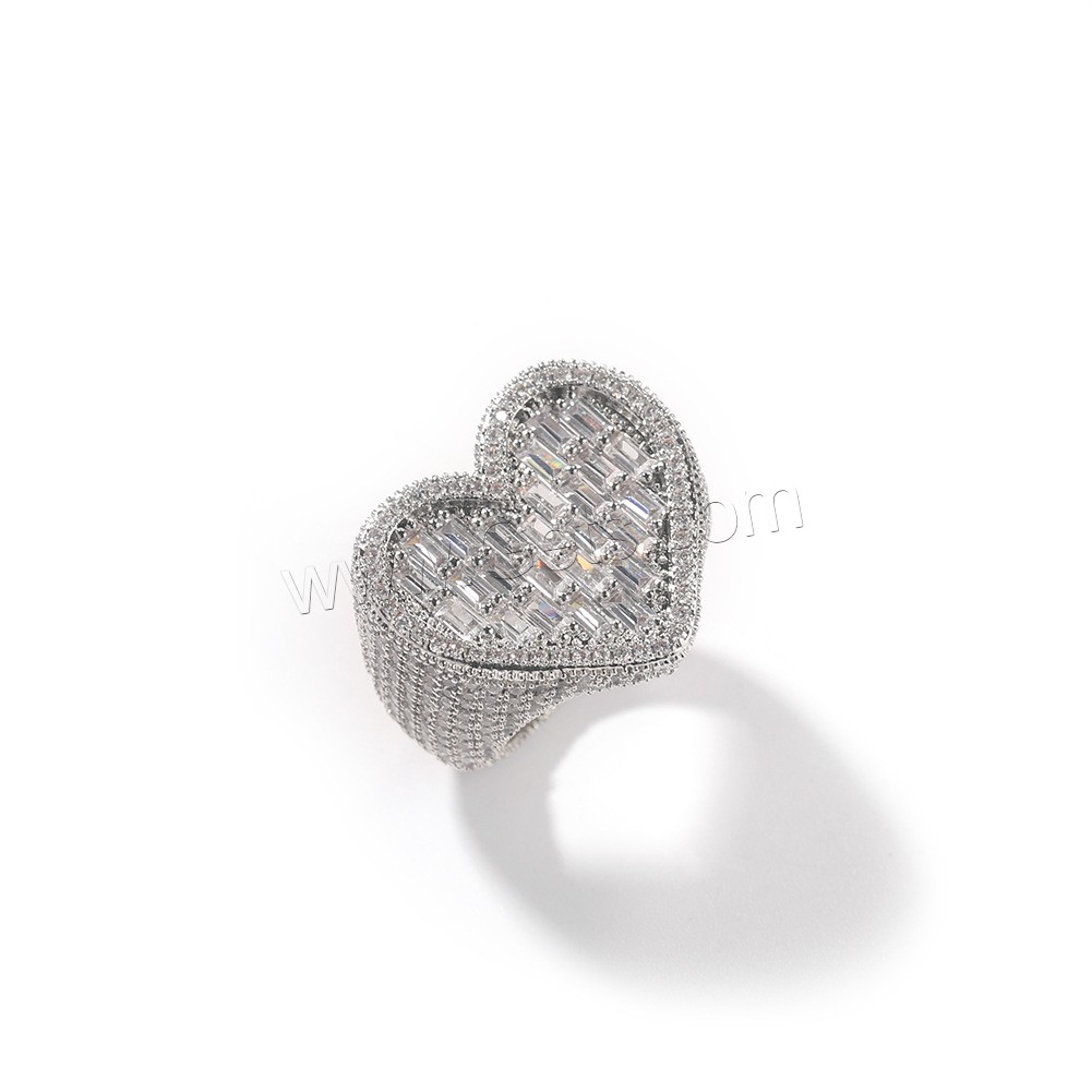 Cubic Zirconia Micro Pave Brass Finger Ring, Heart, plated, Unisex & different size for choice & micro pave cubic zirconia, more colors for choice, 22mm, US Ring Size:6-9, Sold By PC
